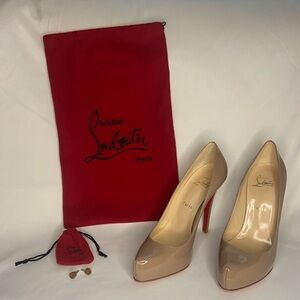 Christian Louboutin Beige Patent Leather Rolando Platform Pumps Size 38